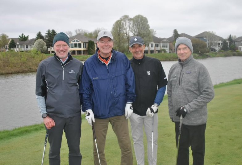 Four alumni golfers at Delta Chi's 2026 annual alumni golf outing