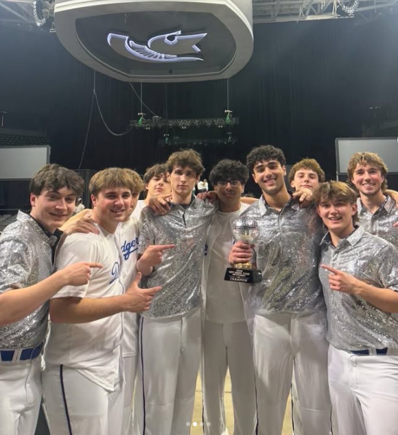 Delta Chi members celebrating first place in Greek Week Spotlight